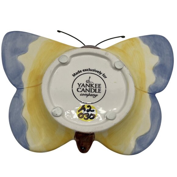 Yankee Candle Butterfly Ceramic Jar Holder 6.5"x5" Serene Blue Yellow Home Decor - Picture 10 of 10